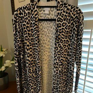Chicos Animal Print Long Cardigan
